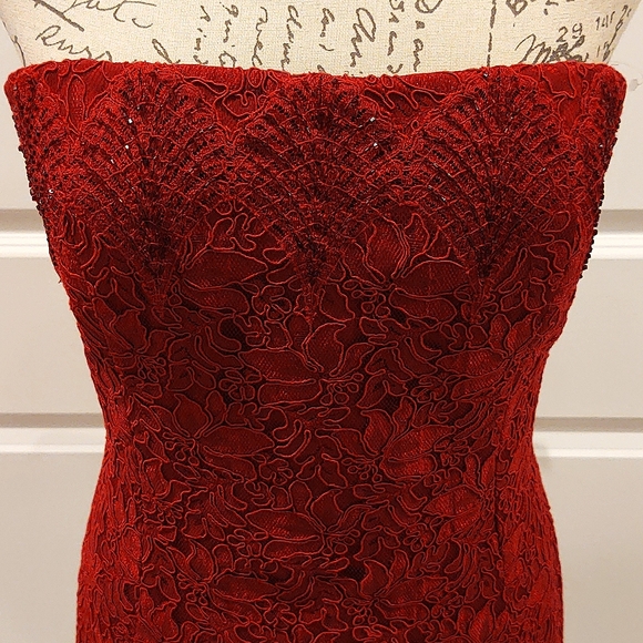 💃Carmen Marc Valvo Signature Size 10 Red Strapless Party Dress 🎉💃 - Picture 6 of 16